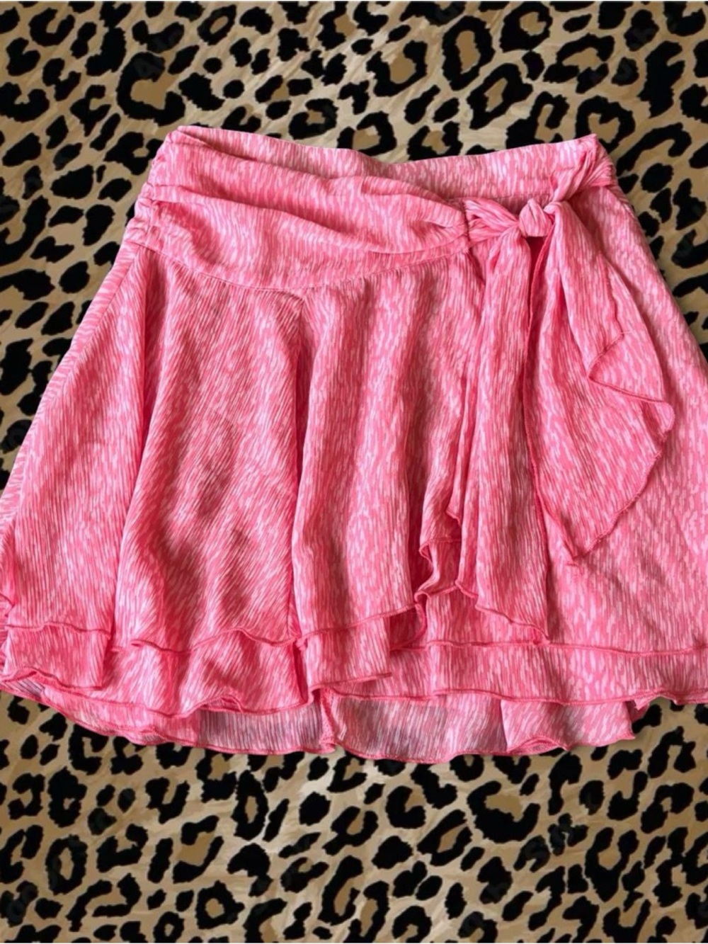 aerie Pink Tie-Detail Ruffle Skater Skirt